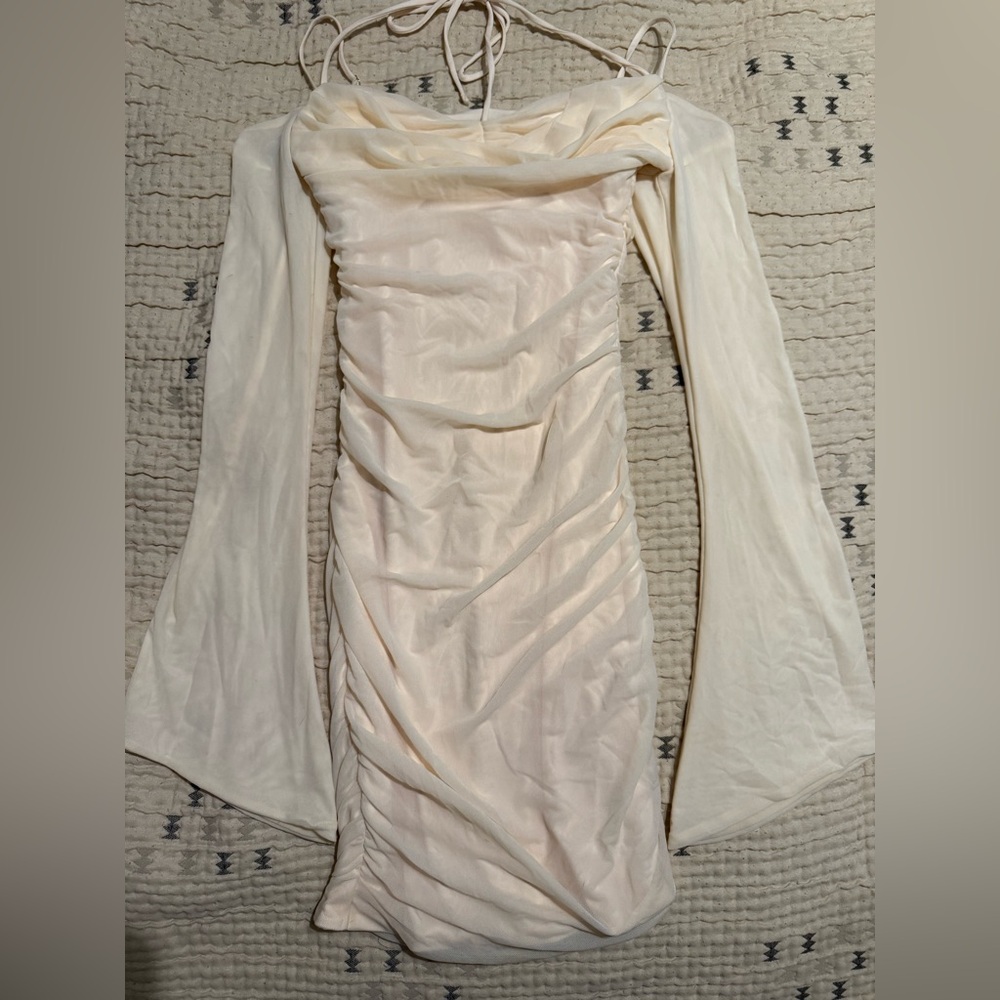 Oh Polly Cream Long Sleeve Dress